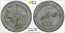 1943 Poland Lodz Ghetto 5 Mark PCGS AU55 Lot#G1020 KM#Tn2