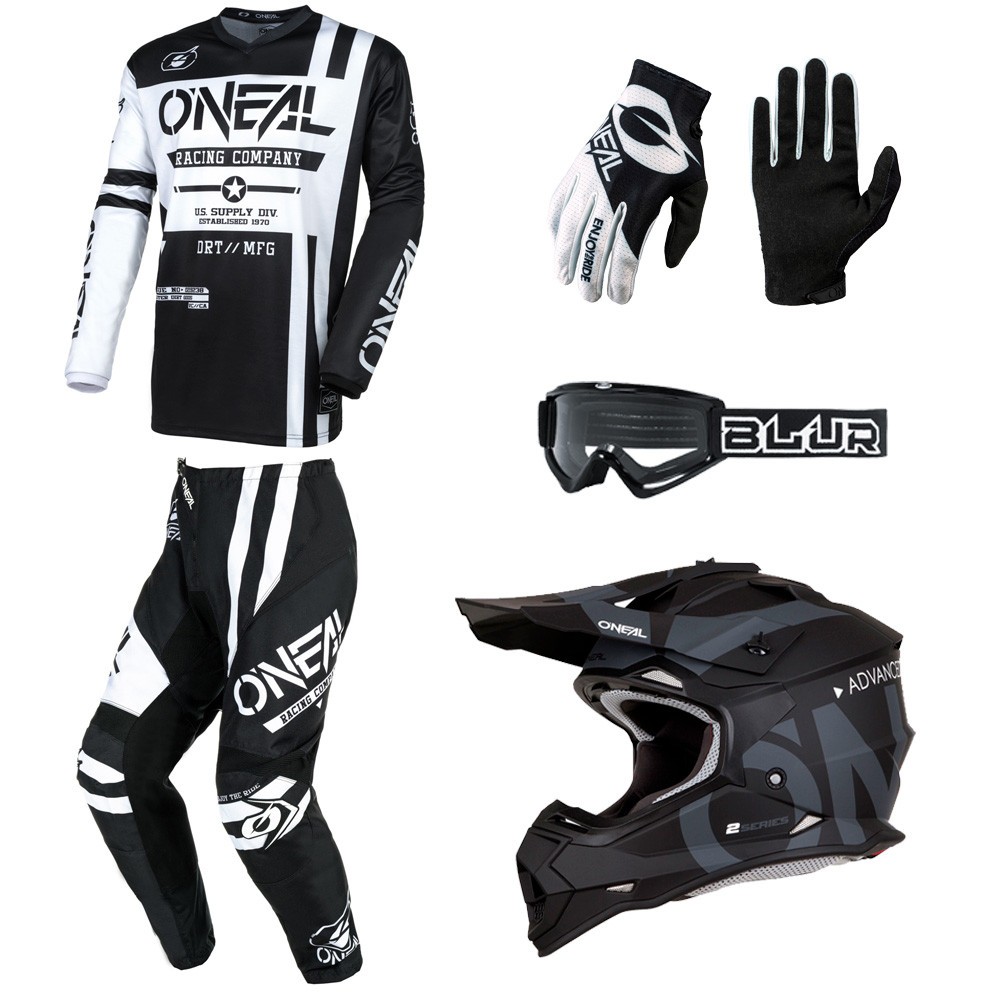 O'Neal Warhawk White motocross dirt bike gear Jersey Pants Gloves