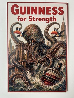 Guinness Beer Metal Sign - Guinness For Strength Retro Vintage Kraken