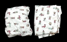 2 pc Cynthia Rowley Christmas Dachshund Dog FULL Sheet  Set Top and Fitted Sheet