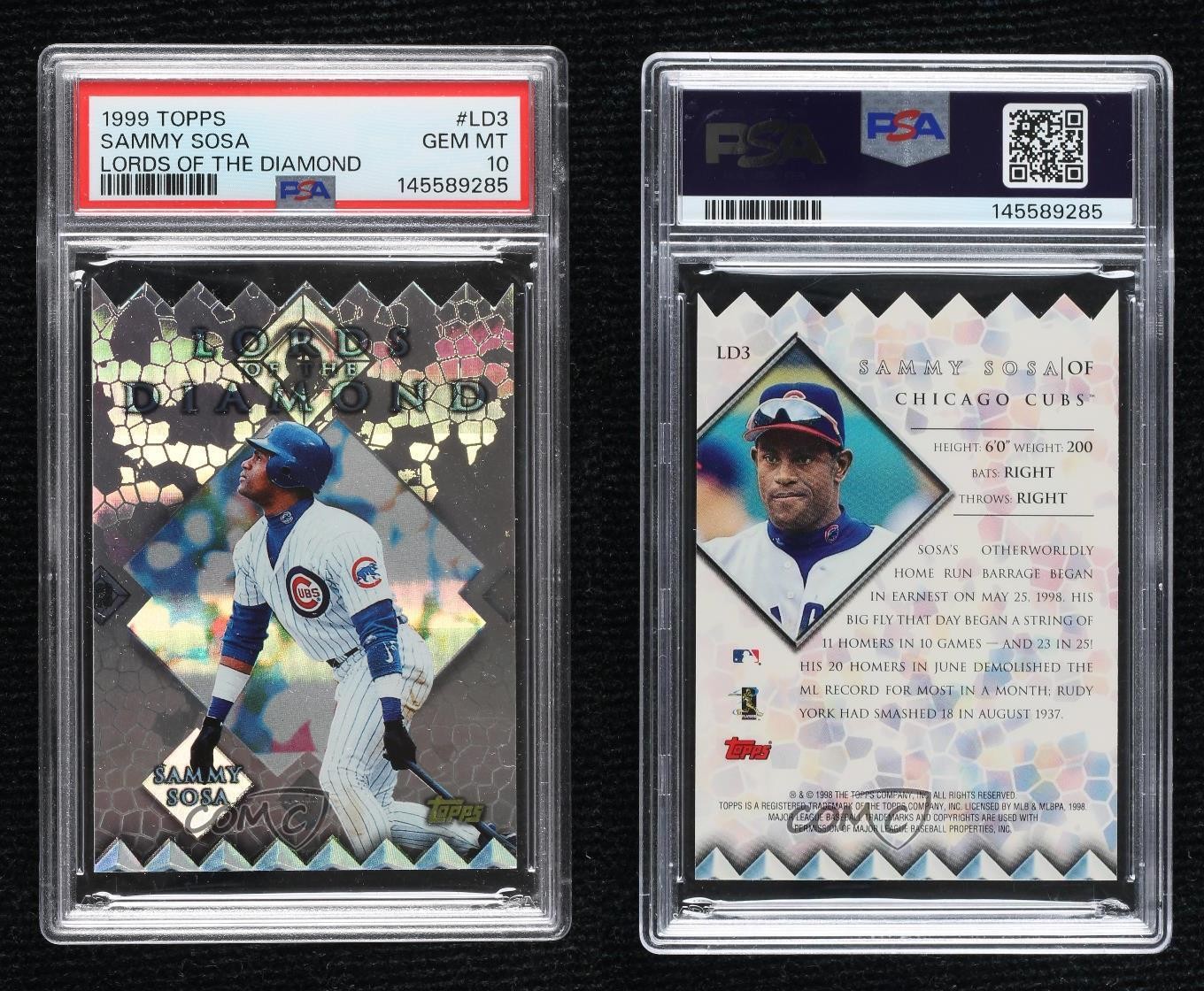 1999 Topps Lords of the Diamond Sammy Sosa #LD3 PSA 10 GEM MT v0v view 3