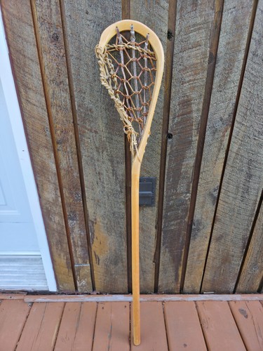Beautiful Old VINTAGE Wooden Handcrafted Lacrosse Stick SMALL HOOP 41" x 7"