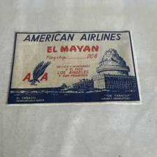 A17 • Rare 1950’s EL MAYAN DC-6 AMERICAN AIRLINES Original Airline Luggage Label