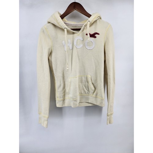 Hollister HCO Womens Large Cream Yellow Pullover Hoodie Logo Fleece Sweatshirt