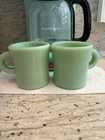 Pair of VTG Fire-King Jadeite C Handle Heavy Restaurant Ware Mugs 7oz EUC