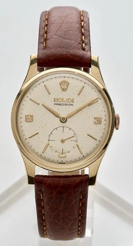 Rolex Precision Swiss Rare 9K Solid Gold ‘1965’ Gents Vintage Watch Patina, 32mm