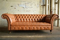 Sofa 3 Sitzer Orange Ledersofa Couchen Couch Chesterfield Garnitur Leder Sofas
