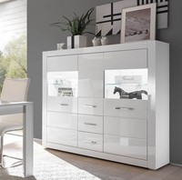 Highboard Kommode Anrichte Bianco 149Cm Weiß / Weiß Hochglanz Led Neu