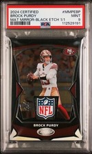 2024 Certified Brock Purdy NFL Shield Material Mirror Black Etch 1/1 PSA 9 49ers