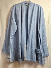 LOGO Lori Goldstein Lounge Open Front Cardigan Sz L Blue Knit Chiffon Lagenlook