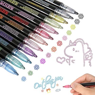 12 Color Doodle Dazzle Shimmer Markers Set Outline Super Squiggles For Gift Card
