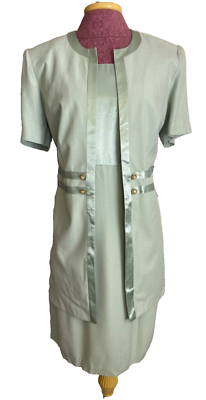 Petite Perceptions Women's Evening Jacket Dress Green Satin Trim Size 14P |  eBay