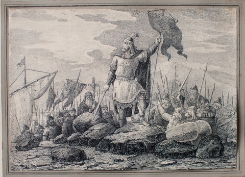 Männerbildnis Leif Eriksson Wikinger Eroberung Monogramm Tusche Zeichnung 1770 - 第 4/4 張圖片