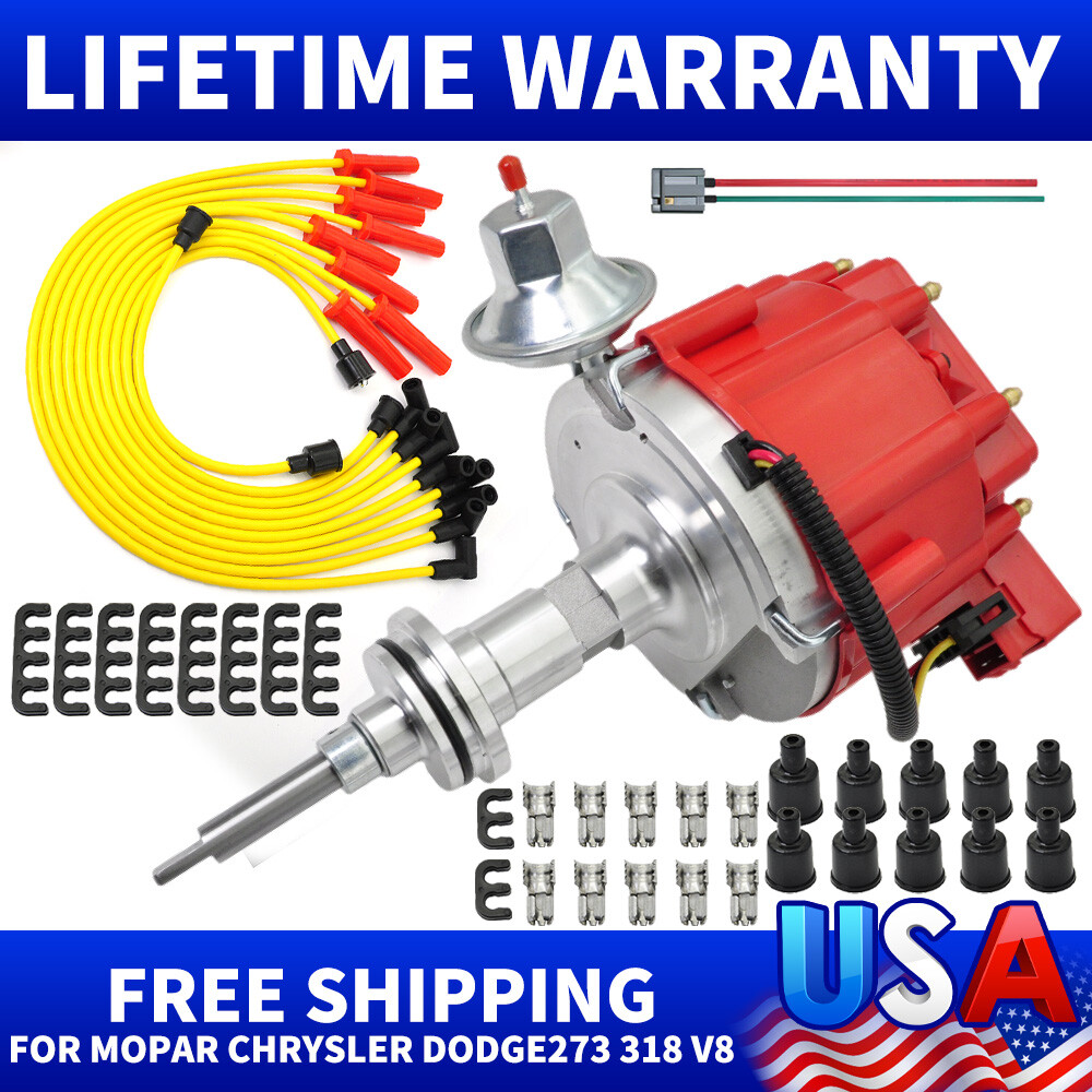 HEI Distributor & Spark Plug Wire Set For Mopar 273, 318, 340
