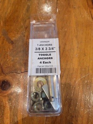 Grainger 15W103 T-Anchor 4 pack, Carbon Steel, YeloDichromate, 3/8''-16x3-3/4 A4