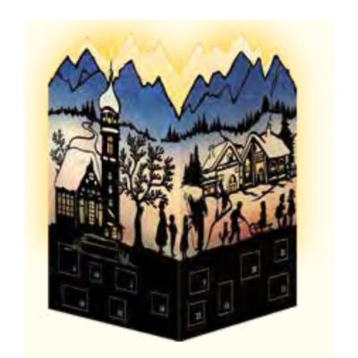Lila Dorf Silhouette Mini Advent Laternen Karten 16,5 x 11,5 cm
