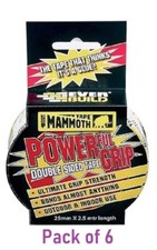 6 x Everbuild Mammoth 12mm x 2.5m Double Sided Tape Powerful Grip Mounting Tape