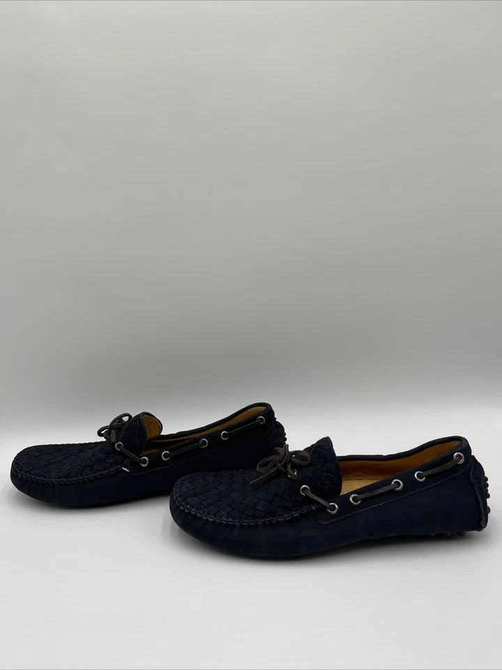 Mocasines de conducción de cuero tejido Saks Fifth Avenue para hombre azul marino talla 10M Foto 3 de 4
