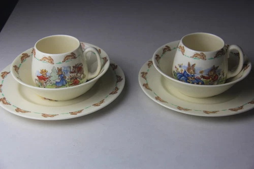 Royal Doulton Bunnykins Bone China 3 Piece Set Childs Mug Bowl Plate Set x 2