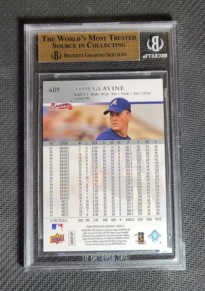 2008 Upper Deck Baseball #409 Tom Glavine BGS 9.5 Gem Mint HOF - Image 2 of 2