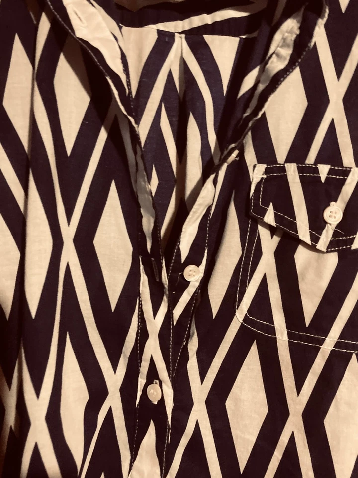 Blusa túnica J Crew feminina azul/branco algodão gola V DIAMOND PTTN natação (S) - Imagem 2 de 4