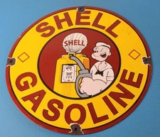 Vintage Shell Gasoline Sign - Popeye Gas Service Station Porcelain Sign