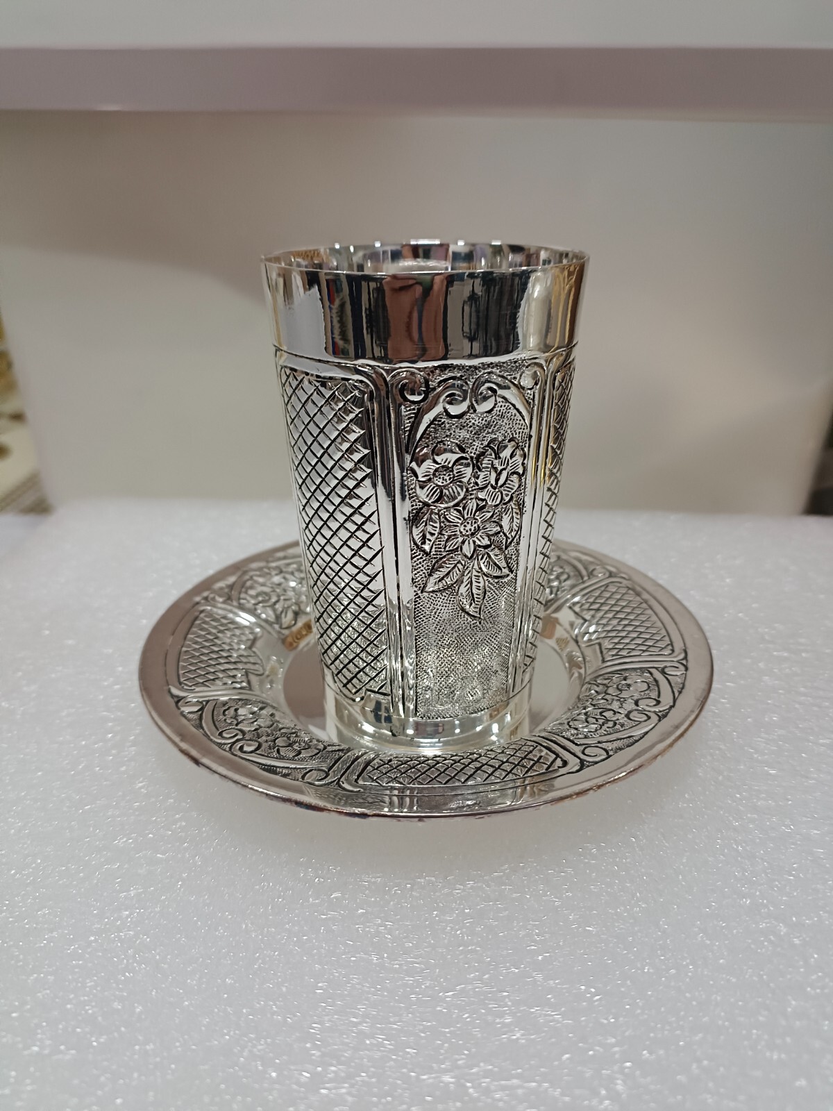 Plate and Kiddush Cup Set Premium Kiddush Wine Cup and Saucer for Shabbat
