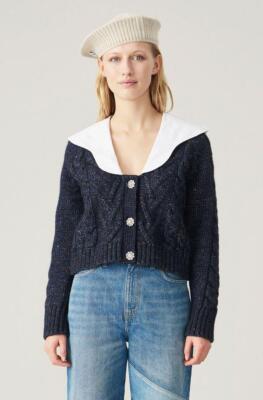 NWT GANNI Sky Captain Crystal Button Cable Knit Cardigan Size XS