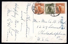CHINA US 1913 COLORFUL POSTCARD VIEW OF GION SOCIETY KYOTO FRANKED 1C (X2)