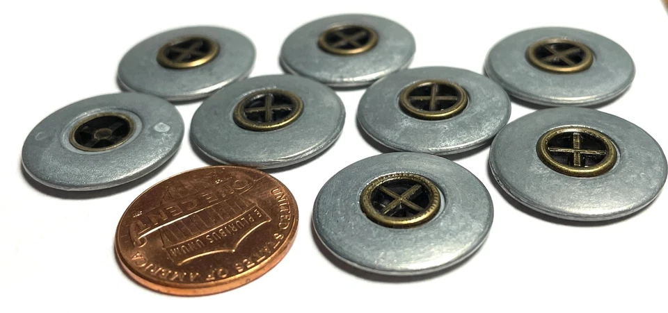 8 Gray & Antique Brass Tone Metal Sew-through 4-hole Buttons 3/4" 19mm 15587 - Image 2 of 3