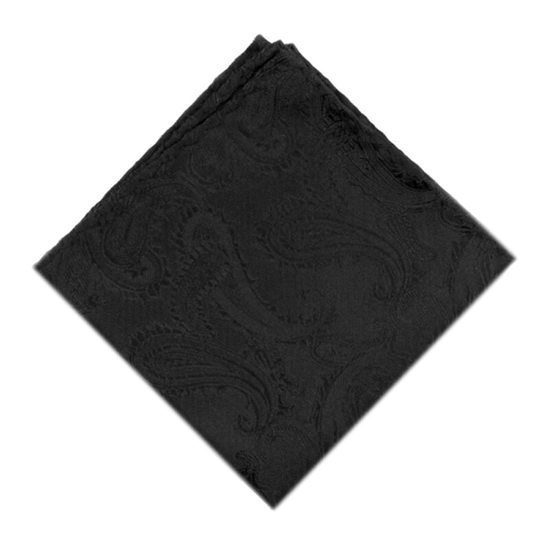 Mens Tie Set Wedding Business Black Paisley Cufflinks Pocket Square