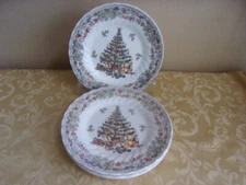 4 Queen's Seasons Greetings Myott Factory  Christmas Tree 8" Salad Plates - NEW!