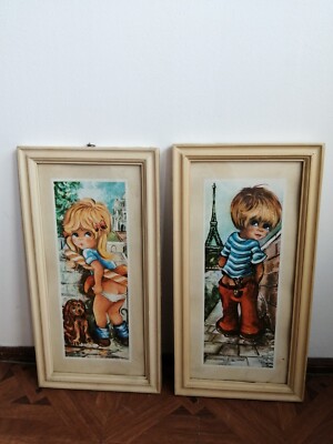 Vintage girl boy bathroom rest rooms print sign signs prints wall hangings decor
