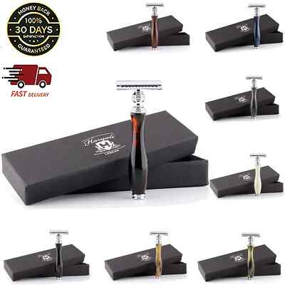 Double Edge Safety Razor for Men Long Resin Handle Traditional Shaving Razor