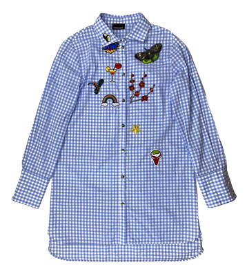 Ermanno Scervino Blouse Women's Long Shirt Blue Check Beaded Embroidery