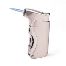Cigarette/Cigar Single Torch Lighter With Cigar Punch Attachment - Silver