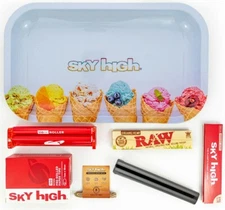 Metal Rolling Tray Ice Cream Combo Bundle Kit RAW, SKY HIGH Gift Pack #24 King