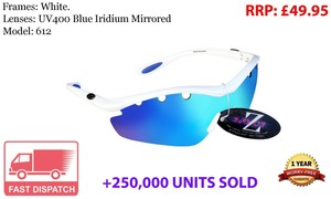 612 RayZor Uv400 White Sports Wrap Sunglasses Vented Smoke Mirrored Lens RRP£49