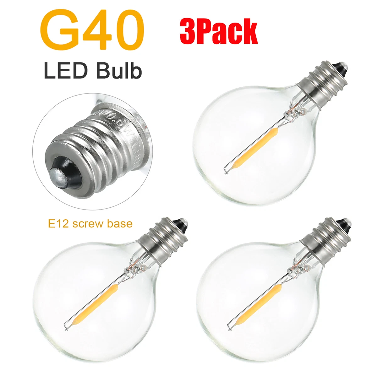 3Pack Replacement Light Bulbs E12 Screw Base Glass Globe Bulbs