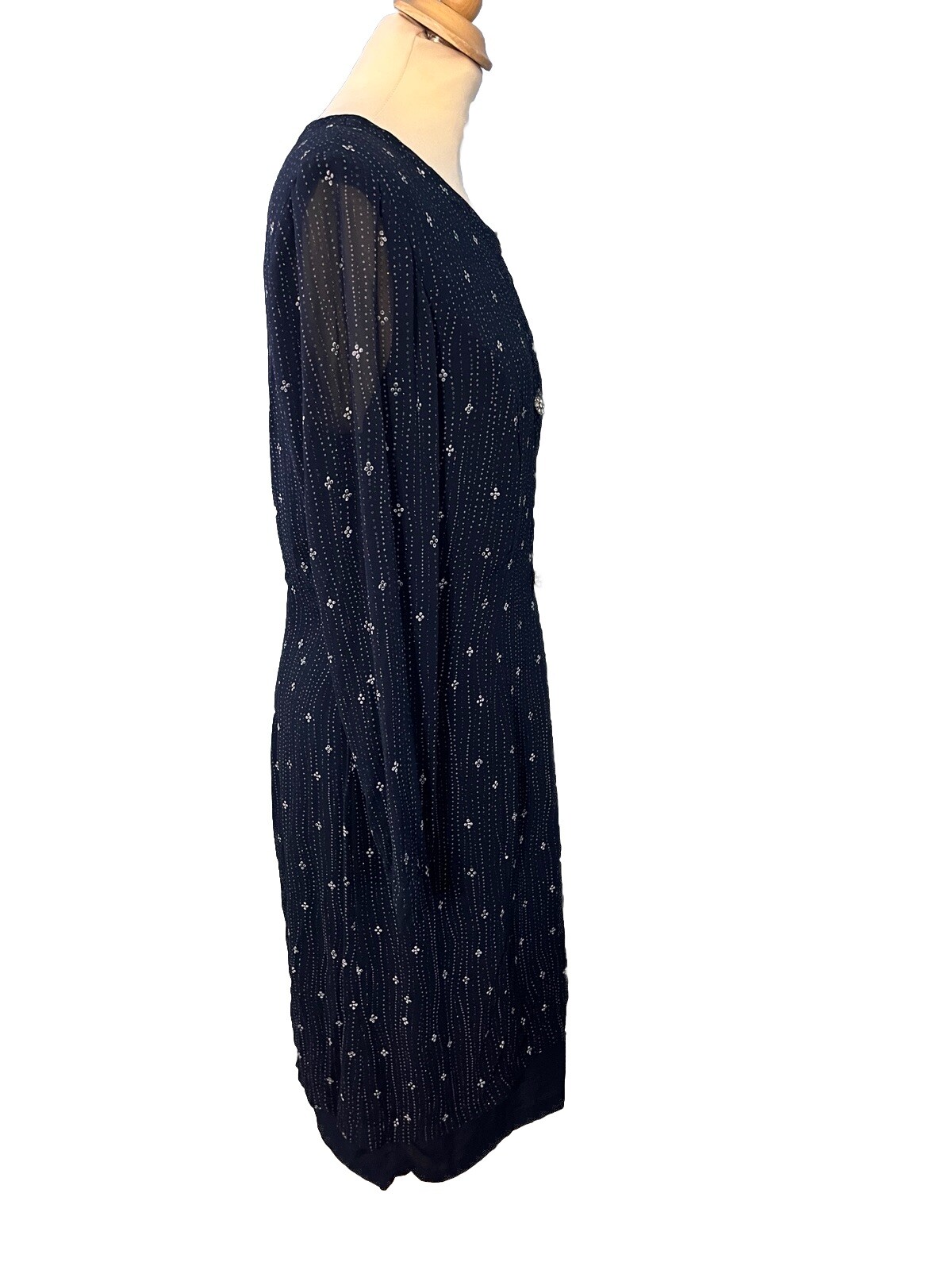 Vtg Marks & Spencer Layered Faux Chiffon Jacket Dress Navy Sparkle UK 12 Lined