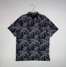 Travis Mathew Shirt Mens 2XL Black Floral Tropical Leaf Piqu Polo Golf Preppy