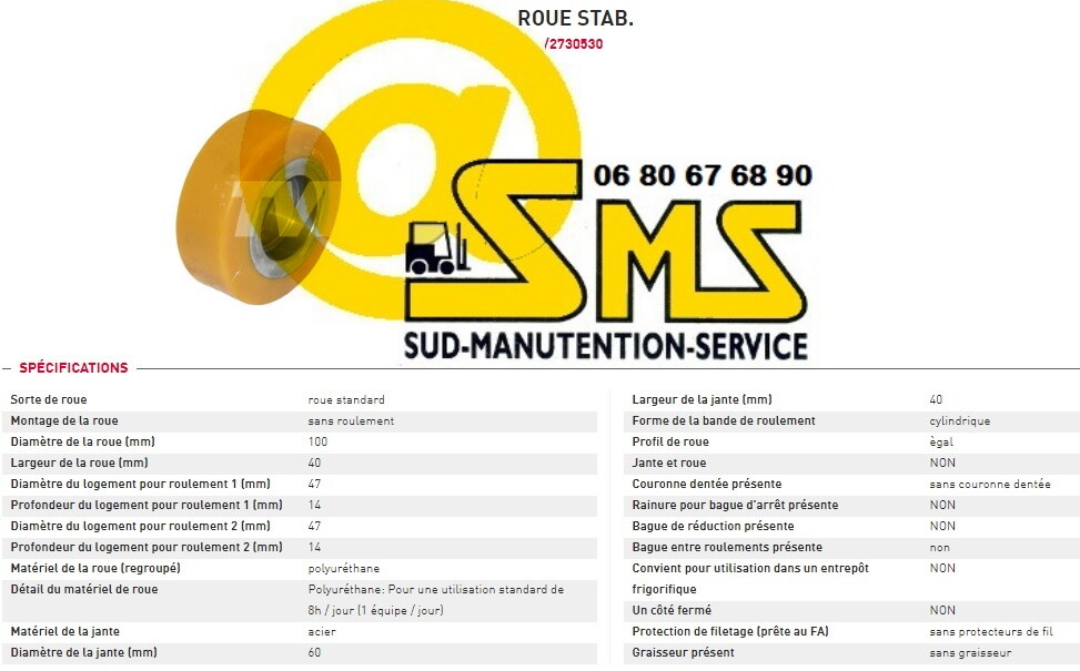 Roue stabilisatrice transpalette MIC Jungheinrich A250 galet 100x40x14