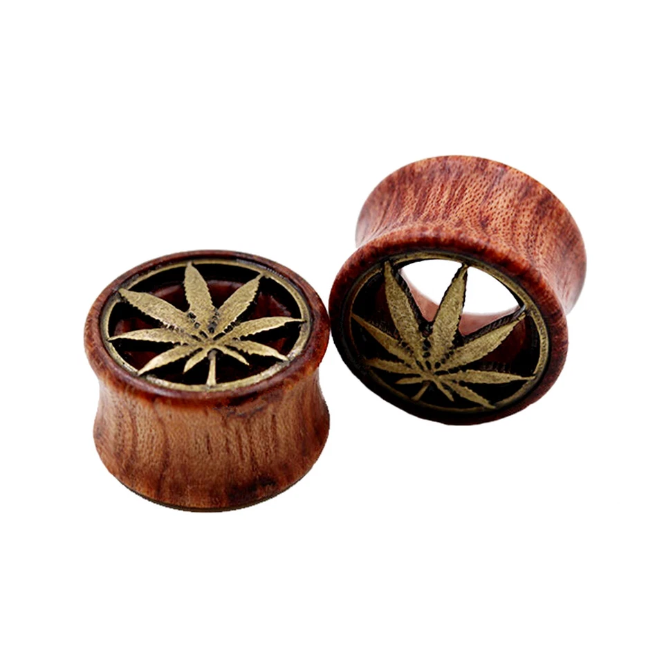 2 peças plugue de orelha folha de cânhamo 4 cores duplo alargado túnel de carne expansor de madeira 8mm-20mm - Imagem 3 de 3