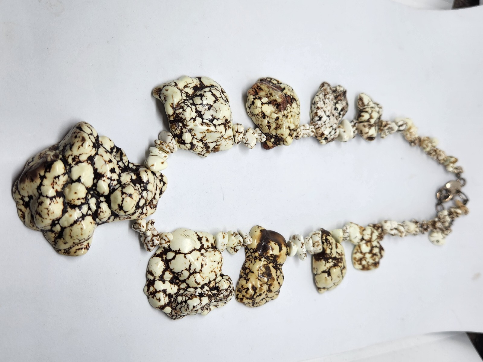 Cream White Turquoise Statement NecklaceCream Whi… - image 8