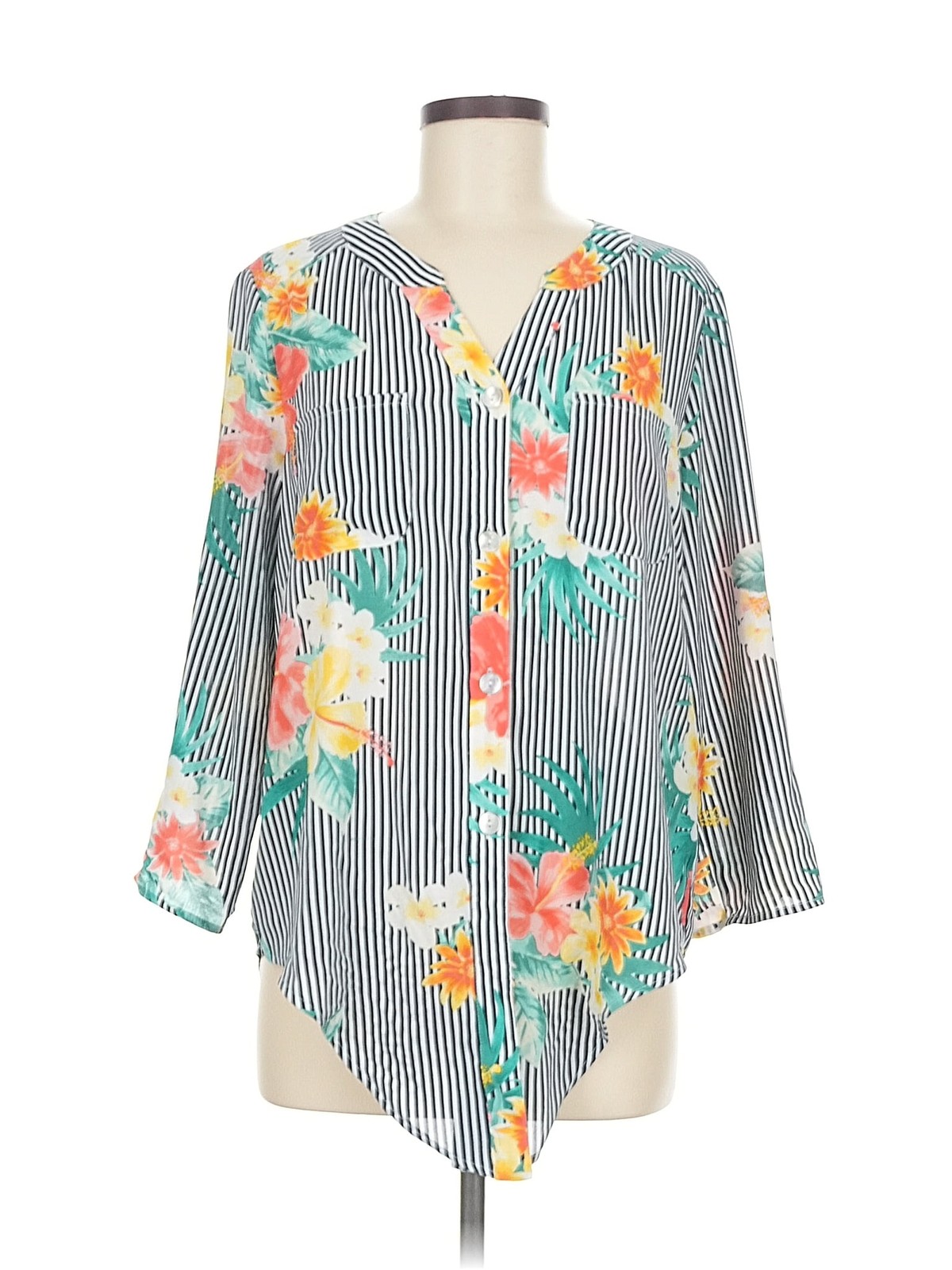 Ruby Rd. Women Gray 3/4 Sleeve Blouse M - image 1