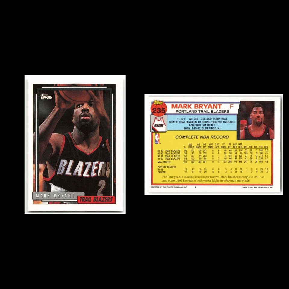 Mark Bryant #235 1992 Topps Portland Trail Blazers Basketball Card NBA NM - Image 3 of 3