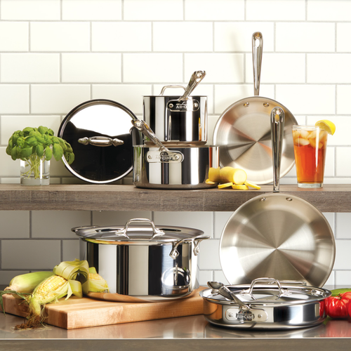 All-Clad D3® Tri-Ply Stainless-Steel Traditional Fry Pan with Lid, 3 SIZE - Picture 3 of 6