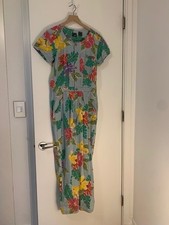 Vintage 90s Liz Wear Liz Claiborne Cotton Pleated Jumpsuit Floral Print Sz M