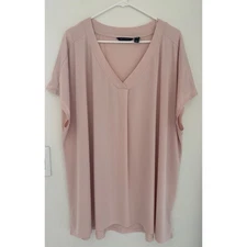 H by Halston V-Neck Blouse Size 3XL Womens Top Blouse Blush Pink Short Sleeve