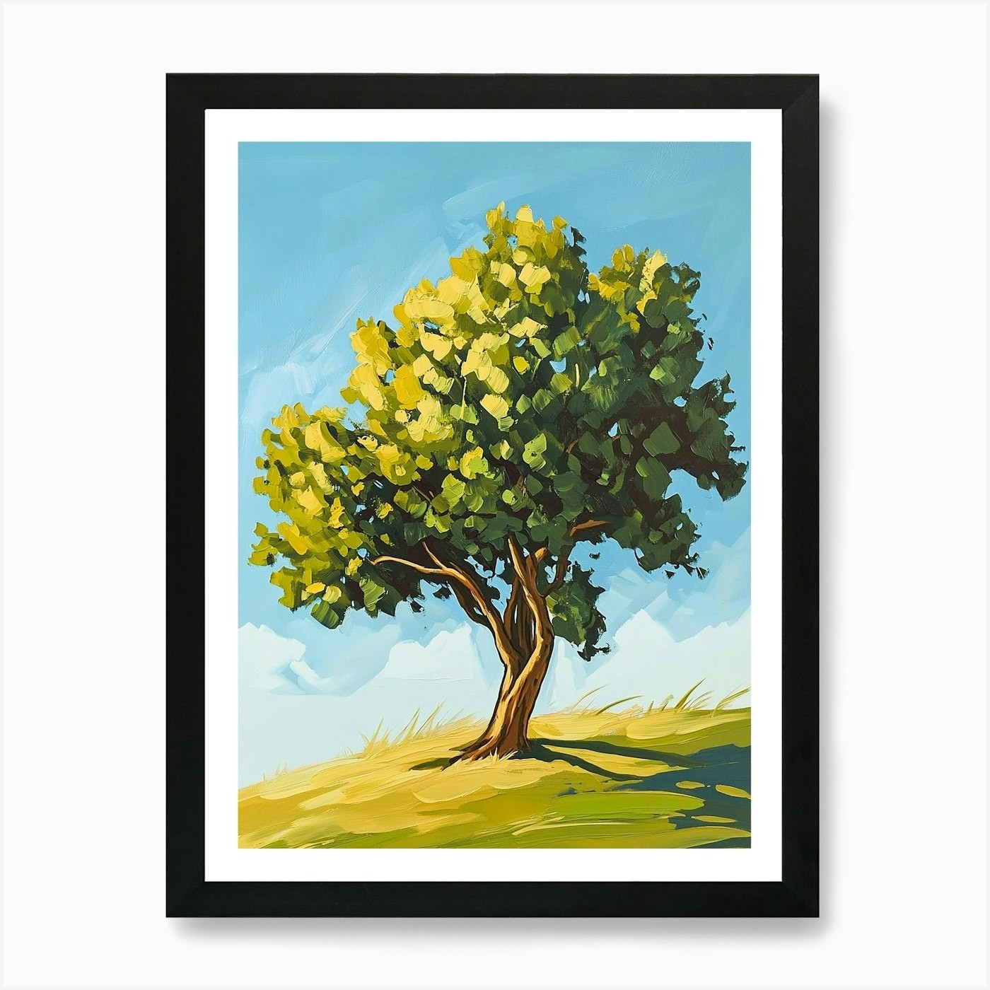 Tree on a Hill Framed Art Print Canvas Wall Decor Picture  